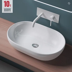 Keramik Waschbecken Aufsatzwaschbecken weiß Waschschale Waschtisch NANO oval Bad - Bild 1 von 11