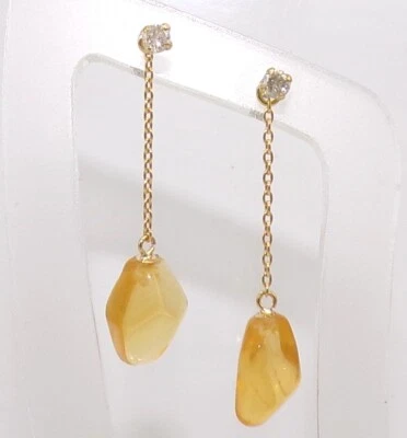 18K Yellow Gold Natural Diamond Stud & Citrine Charm Drop Dangle Earrings LLL3 - Image 1 of 3