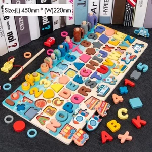 Montessori Math Toy for Kids – Wooden Puzzle, Number, Shape & Fishing Game Set - Picture 1 of 5