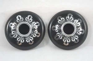 Vintage Harvite Candle Holders Black and Inlaid Silver Design Made in USA 1930's - Picture 1 of 6
