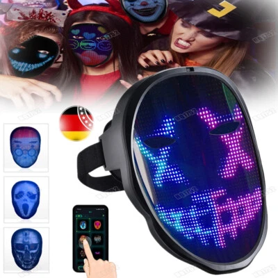 Bluetooth LED Maske Programmierbar App Party Halloween LED Beleuchtung Maske - Bild 1 von 4