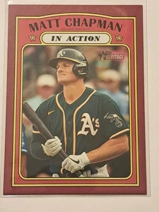 Topps Heritage #124 2021 rojo SP variación Matt Chapman Oakland Athletics MLB  - Imagen 1 de 2