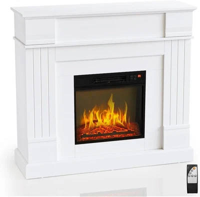ROVSUN 47'' Electric Fireplace Heater with Mantel ,Remote, 6H Timer, 1400W White - Image 1 of 4