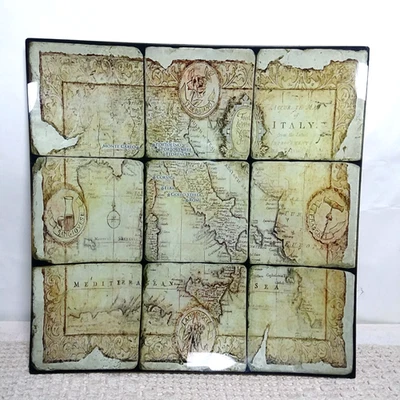 Bandeja de vidrio decoupage cuadrada Studio Vertu de 10" Italia vino vintage motivo de mapa retro Foto 1 de 4