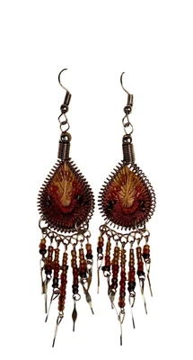 Pendientes Colgantes Boho Espíritu de la Naturaleza Cuentas Perú Rosa Púrpura Plata Cadena Regalo Foto 1 de 2