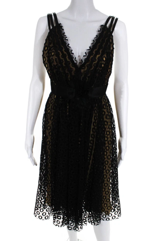 Vestido de cóctel Marc Bouwer Glamiti para mujer tejido abierto línea A negro beige talla 2 Foto 1 de 4