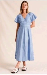 BNWOT Piper Size 12 Women's Fluted Poplin Organic Cotton Midi Dress - Picture 1 of 9