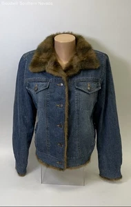 St. John's Bay Women's Blue Faux Fur Jean Jacket - Size Medium - Picture 1 of 9