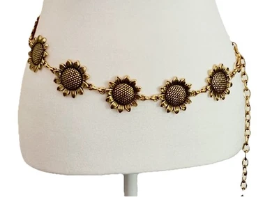 CINTURÓN GIRASOL CADENA CONCHO Talla Pequeña Mediana Grande XL Metal Dorado Hippie BOHO Foto 1 de 4