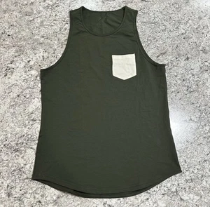 BYLT Lux Drop Cut Pocket Tank Top Mens XL Green White Athletic Gym Sleeveless - Picture 1 of 8