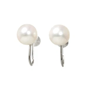 MIKIMOTO Akoya Pearl 7.3mm Earrings 18K WG 750 90283829 - Picture 1 of 6