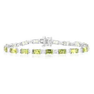 Sterling Silver 12Carat Natural Peridot + White Topaz Fancy Bracelet 18CM - Picture 1 of 3