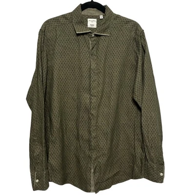 Camisa de Murano Baird McNutt de lino ajustada XL verde tapeta oculta geométrica Foto 1 de 4
