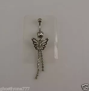 Butterfly belly button ring, piercing, body jewelry, bling crystals dangle tail - Picture 1 of 4