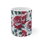Red Rose Flower Ceramic Coffee Mug 11 Oz   Coffee Cup For Water Tea Drinks