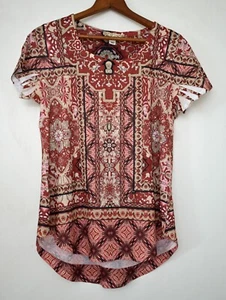 World Unity Womens Size Medium Top Shirt Rhinestone Studded Knit Boho - Picture 1 of 3