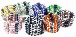 "Brazalete magnético multicolor Cloisonne negro hematita 8X para mujer 28""" - Imagen 1 de 12