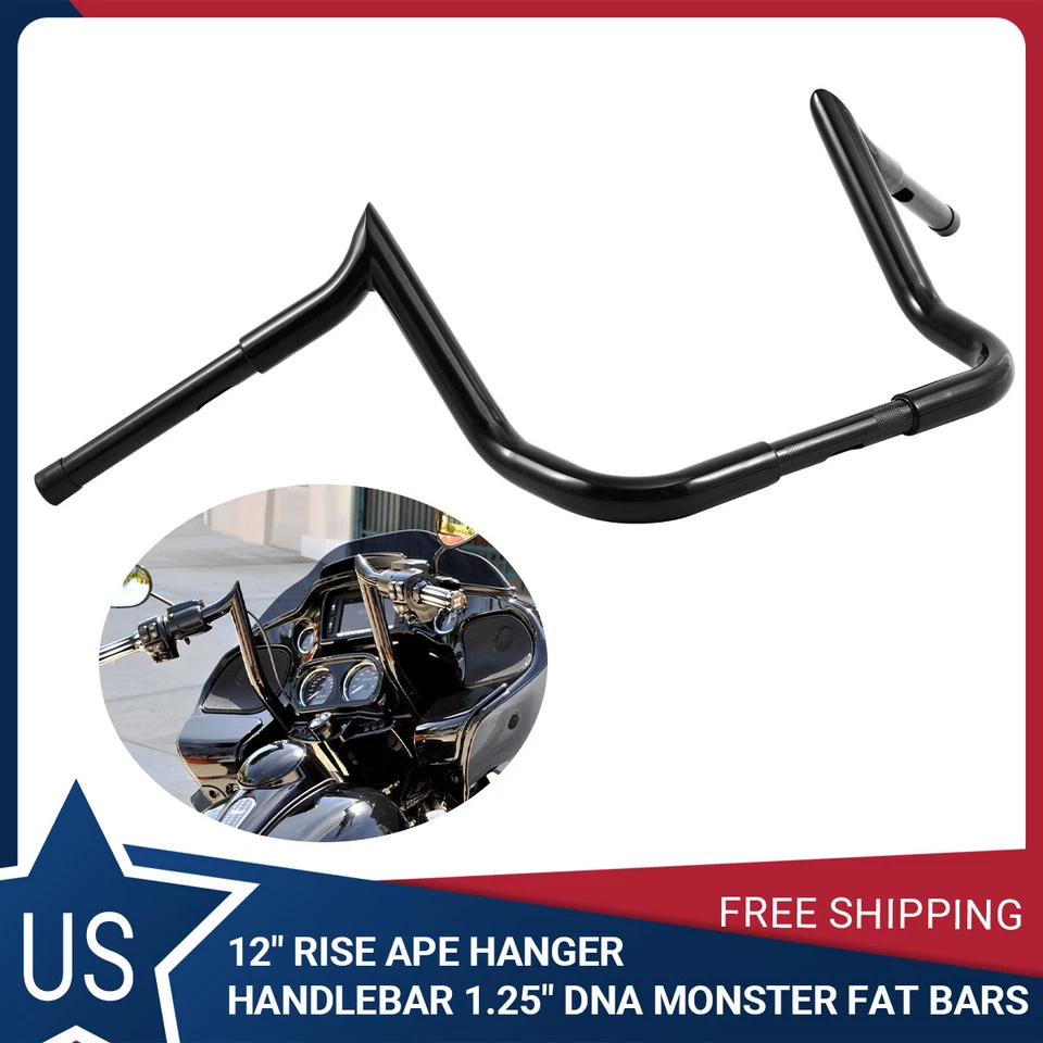 12" Meathook Ape Hanger Bars Handlebars For Harley Touring Street Electra Glide Foto 1 de 4
