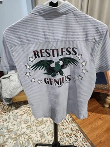 Moschino restless genius LOGO men shirt Size Medium Slim Cotton Made Macedonia  - Picture 1 of 22