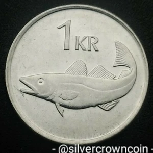 Iceland 1 Krona 1992. KM#27a. One Dollar coin. Fish. Cod. Giant facing. - Picture 1 of 3