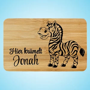 Kinder Frühstücksbrettchen Brettchen Holz Zebra Gravur Wunschname Personalisiert - Bild 1 von 2