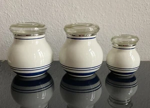 Ikea Vorratsdose 3er Set Vintage Emaille Behälter blaue Streifen selten - Bild 1 von 8