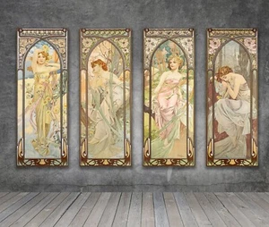 Alphonse Mucha Times Of Day CANVAS PAINTING PRINT WOMEN ART NOUVEAU 1477 - Picture 1 of 13