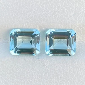 Natural Pair Blue Aquamarine 3.40 Cts Emerald Cut Loose Gemstone - Picture 1 of 6