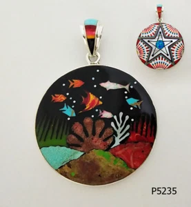 TIEFSEEWESEN MULTICOLOR OPAL TÜRKIS INLAY .925 SILBER MEDAILLON ANHÄNGER - Bild 1 von 4