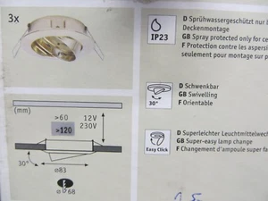 RAUS DAMIT Paulmann 997.45 2Easy 3er Einbauleuchten Set Premium Gold IP23 99745 - Bild 1 von 2