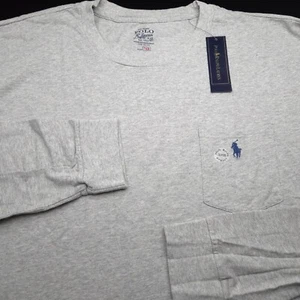 POLO RALPH LAUREN CREW T-SHIRT -3XB BIG 3XL GRAY -LONG SLEEVE POCKET -BLUE PONY - Picture 1 of 12