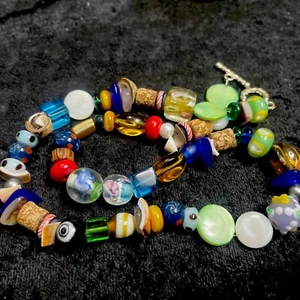 Vintage Colorful Murano glass beads And Shells necklace 17 Inch Free Shipping - Picture 1 of 11
