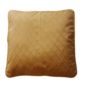 Embroidered Piped Faux Silk Square Diamond Cushion Cover Yellow 18" - Picture 1 of 3