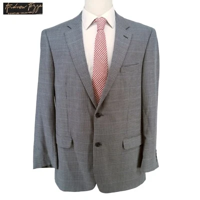 Andrew Fezza Men's Sport Coat Blazer Suit Jacket 2 Button Wool Check 44L Gray - Image 1 of 4