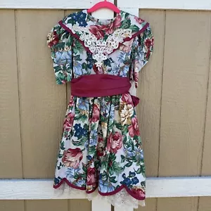 Vintage 90’s Jinelle Lace Floral Dress Girl’s Size 7 Cottagecore Simple Modest - Picture 1 of 9