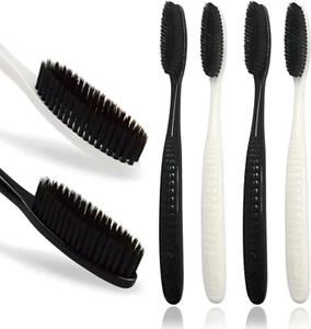 Large Long Head Toothbrush, 4-Pack, Upgraded Hard & Firm Charcoal Bristles, Whit - Picture 1 of 12