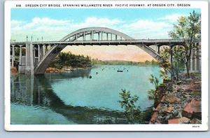 Postcard: Oregon City Bridge Spanning Willamette River, Oregon City, Oregon  OR - Picture 1 of 2