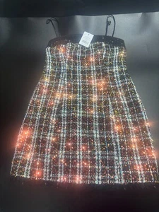 Walter Baker Minikleid Damen 8 Broadway Tweed schwarz Pailletten bernsteinfarben Fransensaum - Bild 1 von 8