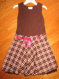 Bonnie Jean Brown Pink Sleeveless stretch Plaid Dress Girls size 8 EUC - Picture 1 of 2