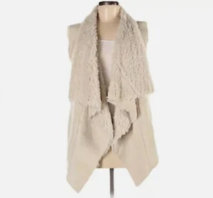 Me Jane Faux Suede Fur lined Beige vest Pockets Boho Festival Hippie Size XL - Picture 1 of 5