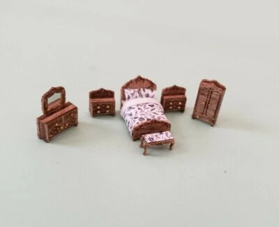 Dollhouse Miniature 1:144 Scale ASSEMBLED" Victorian Style Bedroom Furniture Set - Image 1 of 4