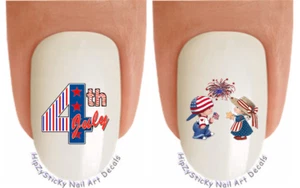 Nail Art J712 July 4th Boy Girl Fireworks Flag Waterslide Nail Decals Transfers - Picture 1 of 4