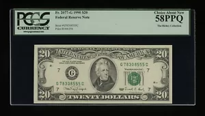 DBR 1990 $20 FRN Chicago Fr. 2077-G PCGS 58 PPQ Serial G78308555C - Picture 1 of 2