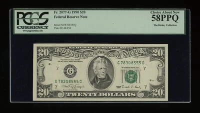 DBR 1990 $20 FRN Chicago Fr. 2077-G PCGS 58 PPQ Serial G78308555C - Image 1 of 2