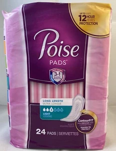 Poise Pads Long Length Light Absorbency Level 3 (Pack of 24) - Picture 1 of 9