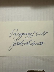 Jake LaMotta Signed 3x5 Card With Raging Bull Inscription JSA High Grade - Picture 1 of 2