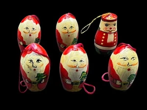 Vintage Christmas Nesting Dolls Ornaments Santa Claus Lot Wood Hand Painted Mini - Picture 1 of 12