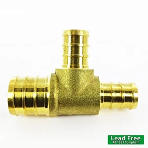 3/4 x 1/2 x 1/2" T-Stück BLEIFREI Messing Crimp Cinch PEX Fittinge ohne Blei konform - Bild 1 von 3
