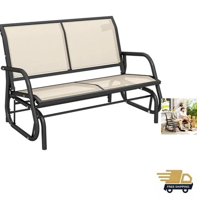 Бежевый патио двойной качели кресло-качалка - стильный стальной каркас планер для улицы - Изображение 1 из 4