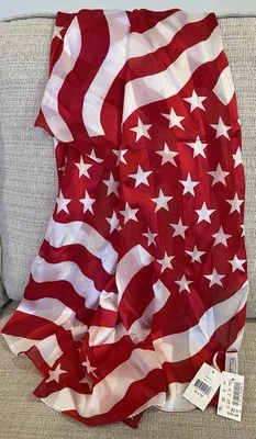 NWT Vintage Oscar de la Renta 100% Silk Scarf 21x72 Red White Stars PATRIOTIC - Image 1 of 4